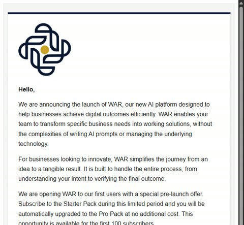 A launch-announcement email
