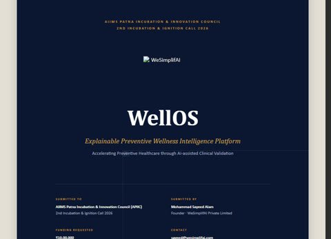 A funding proposal for WellOS, submitted to a hospital incubation council